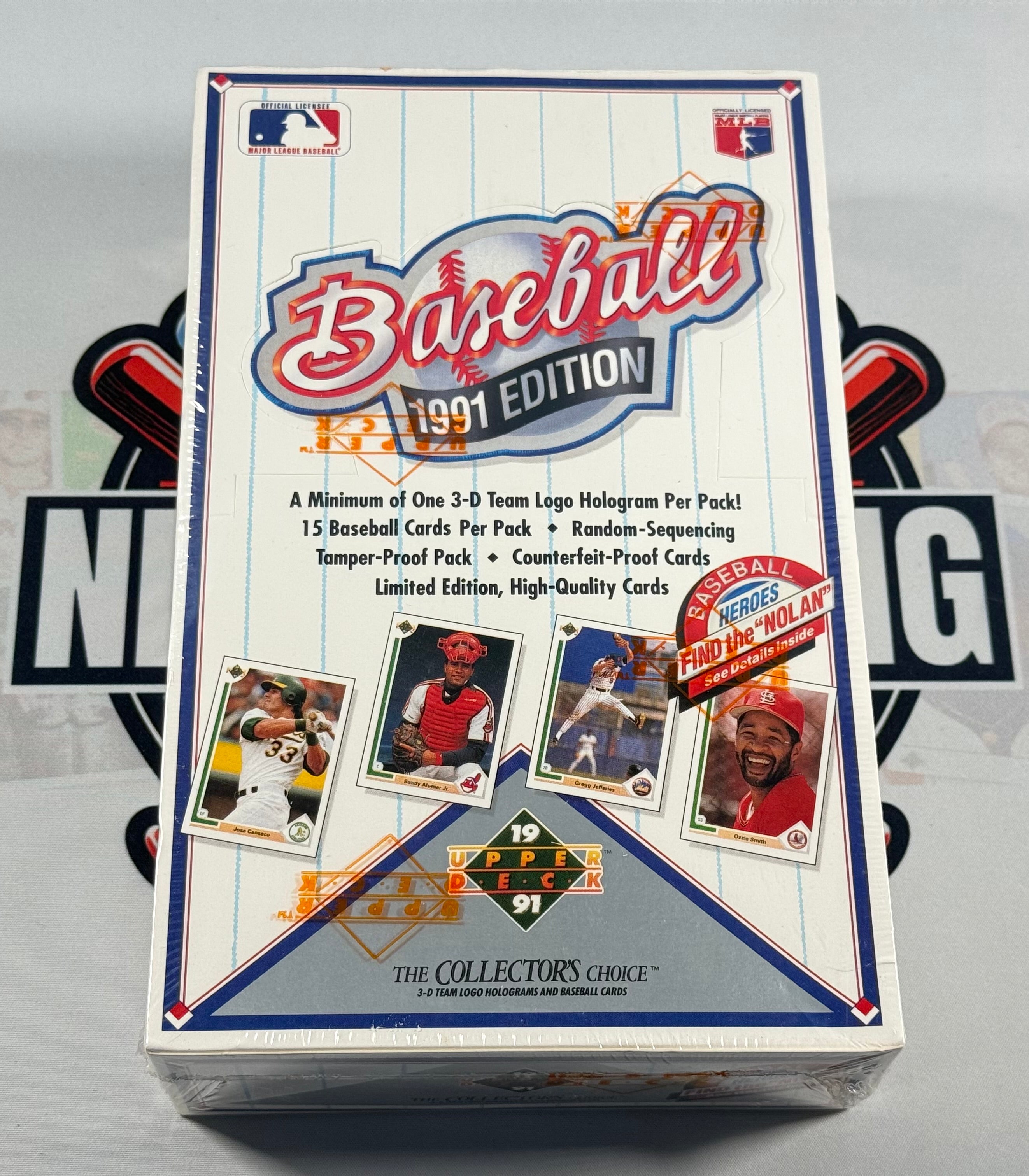 Baseball trading card pack from 1991 with colorful design and text on a gray background