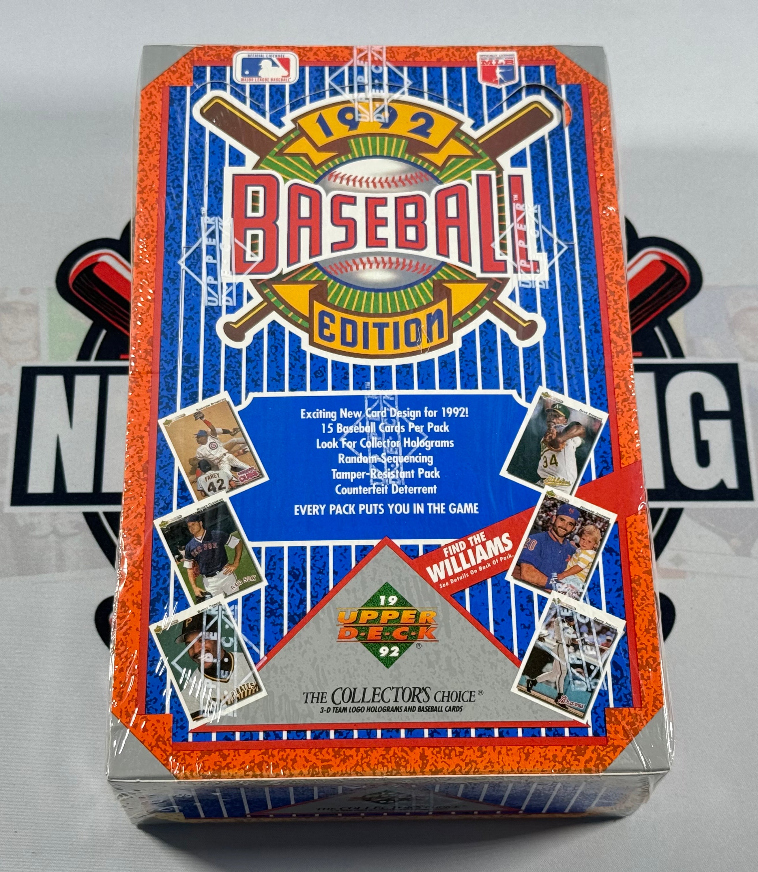 Baseball trading card pack from 1992 with colorful design and text.