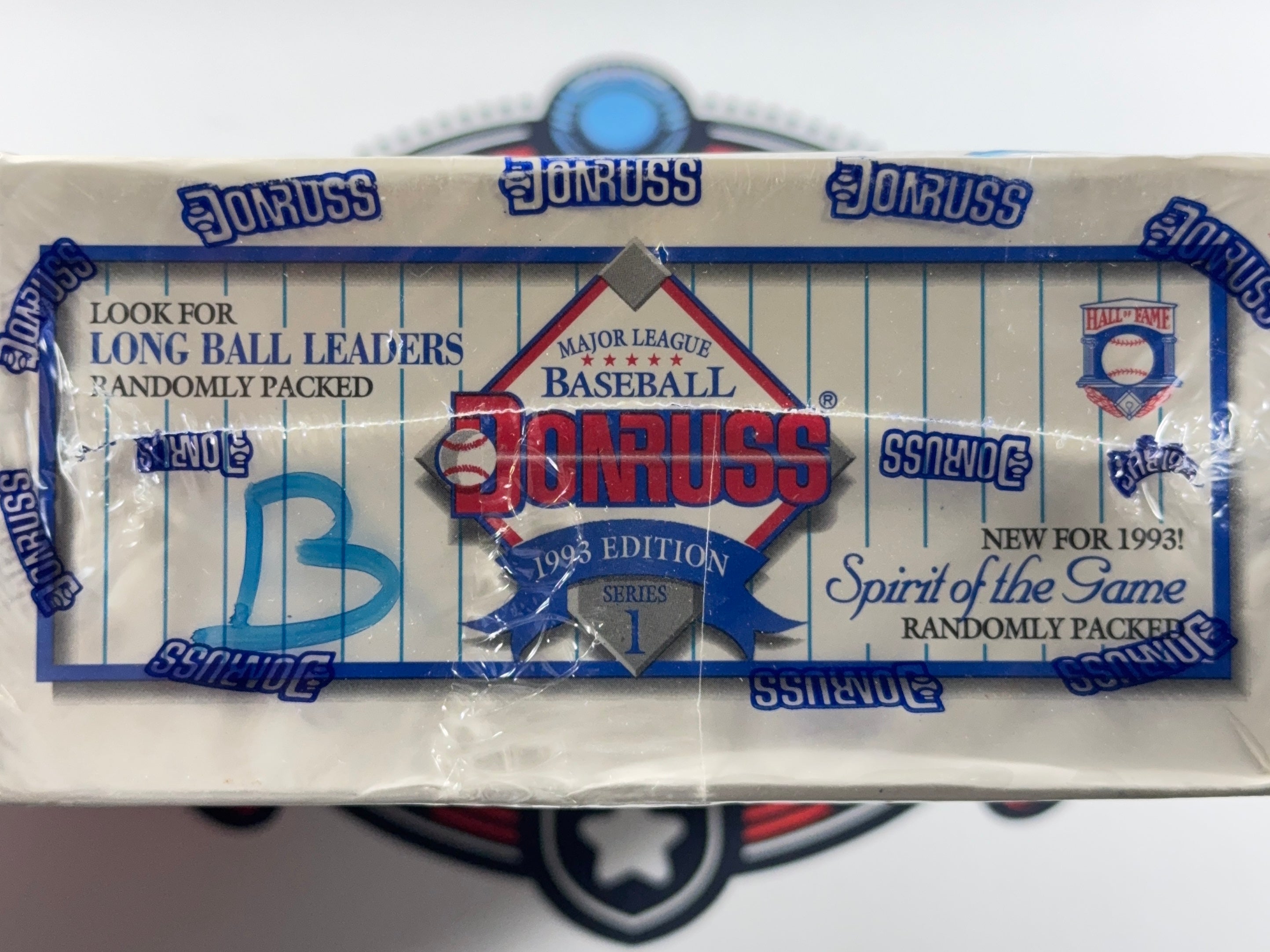 Donruss baseball trading card pack with branding and text on a white background