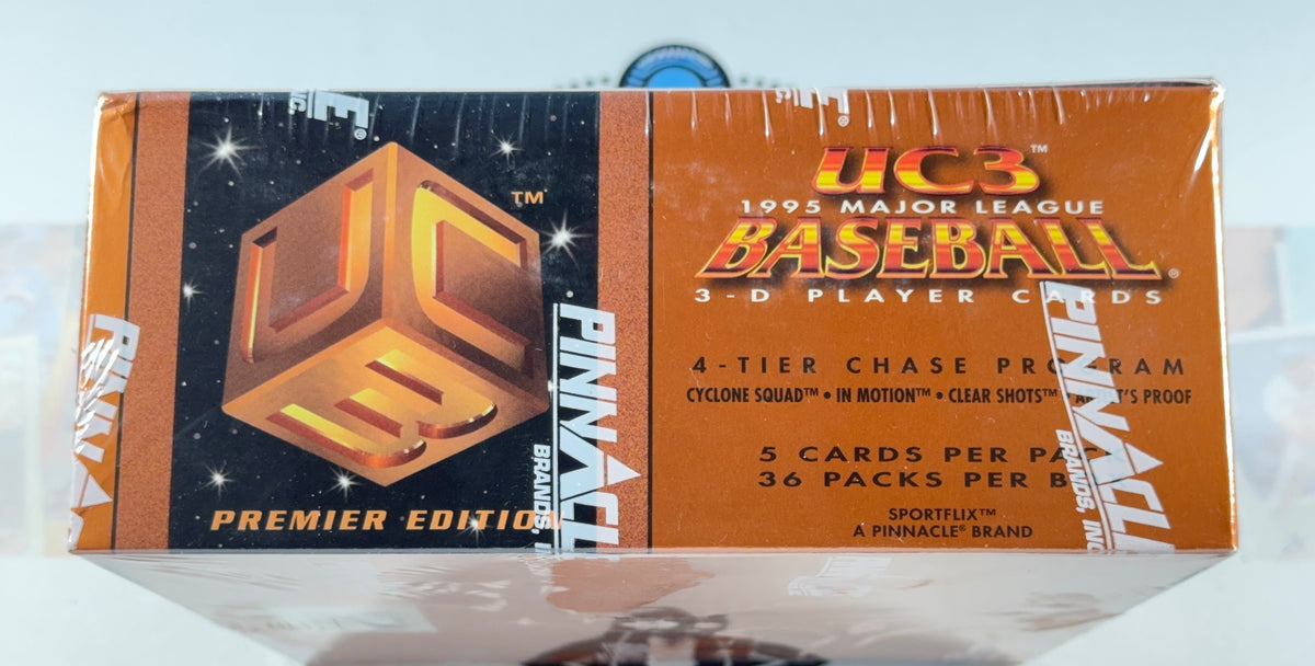 A sealed 1995 UC3 Premier Edition Panini Baseball trading card box, showing the orange and black packaging with the UC3 logo and 'Premier Edition' text.