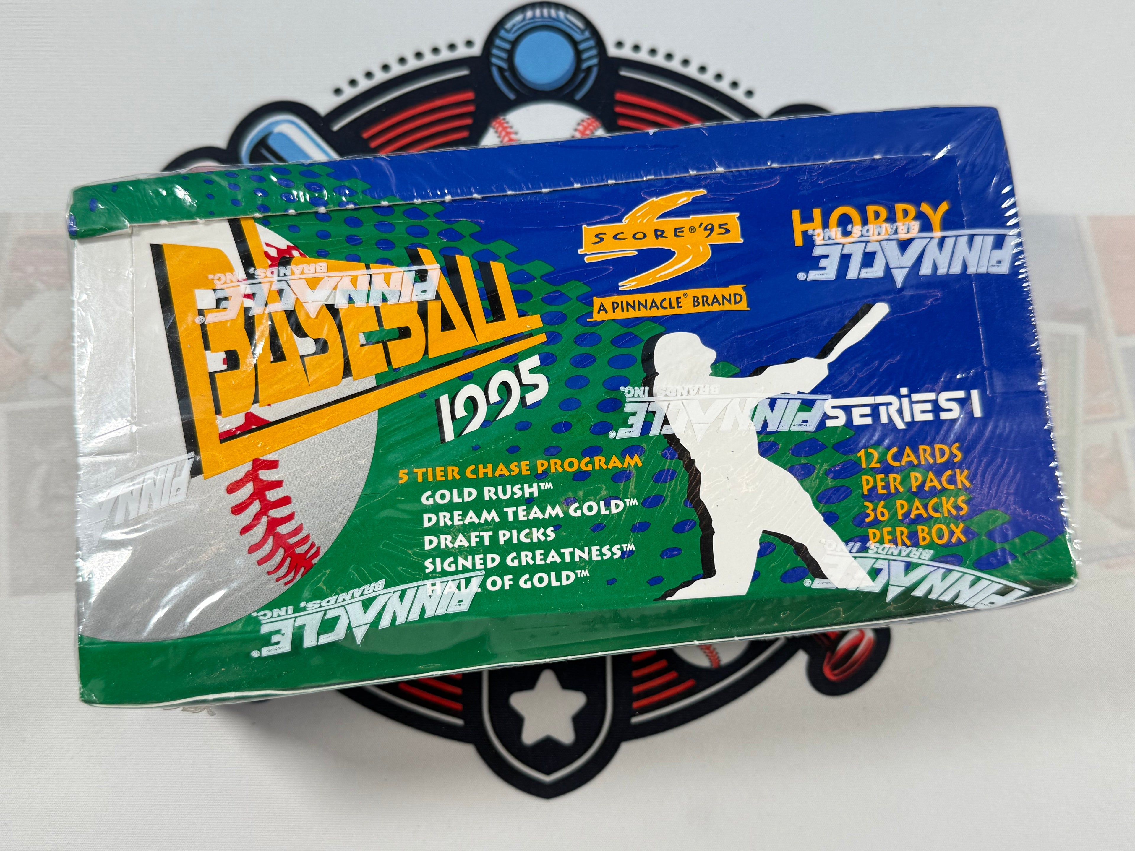 Baseball trading card pack from 1995 with a baseball and player illustration on a white background