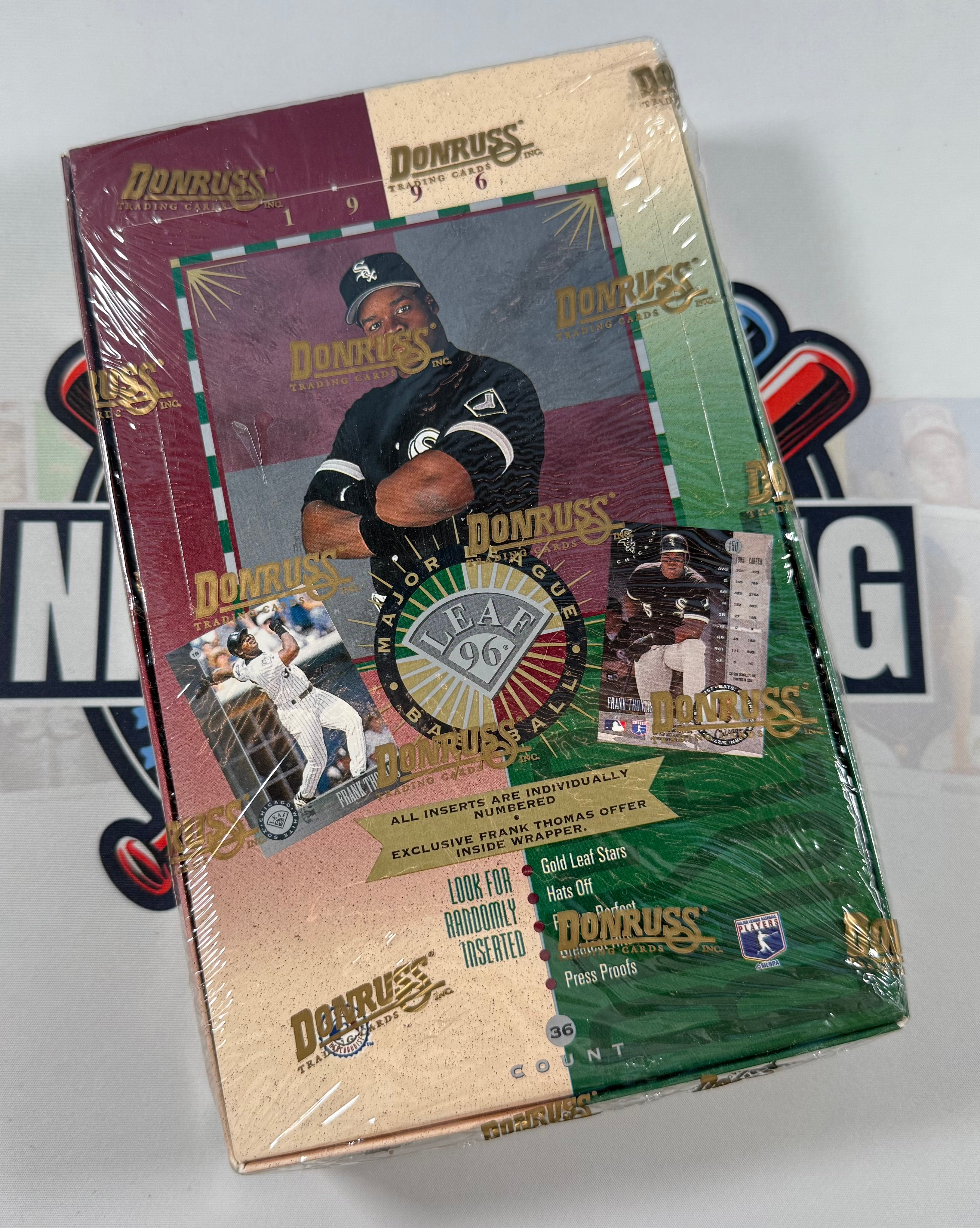 Donruss sports trading card packaging with a baseball player on the front, displayed against a white background.