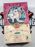 A sealed 1997 Topps Stadium Club Series 2 9-card booster pack for Major League Baseball, featuring a pink and beige design with a central image of a baseball player.
