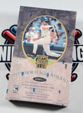 Topps Stadium Club 1997 Major League Baseball Series 2 trading card booster box, featuring a baseball player in a white pinstripe uniform on the front cover.