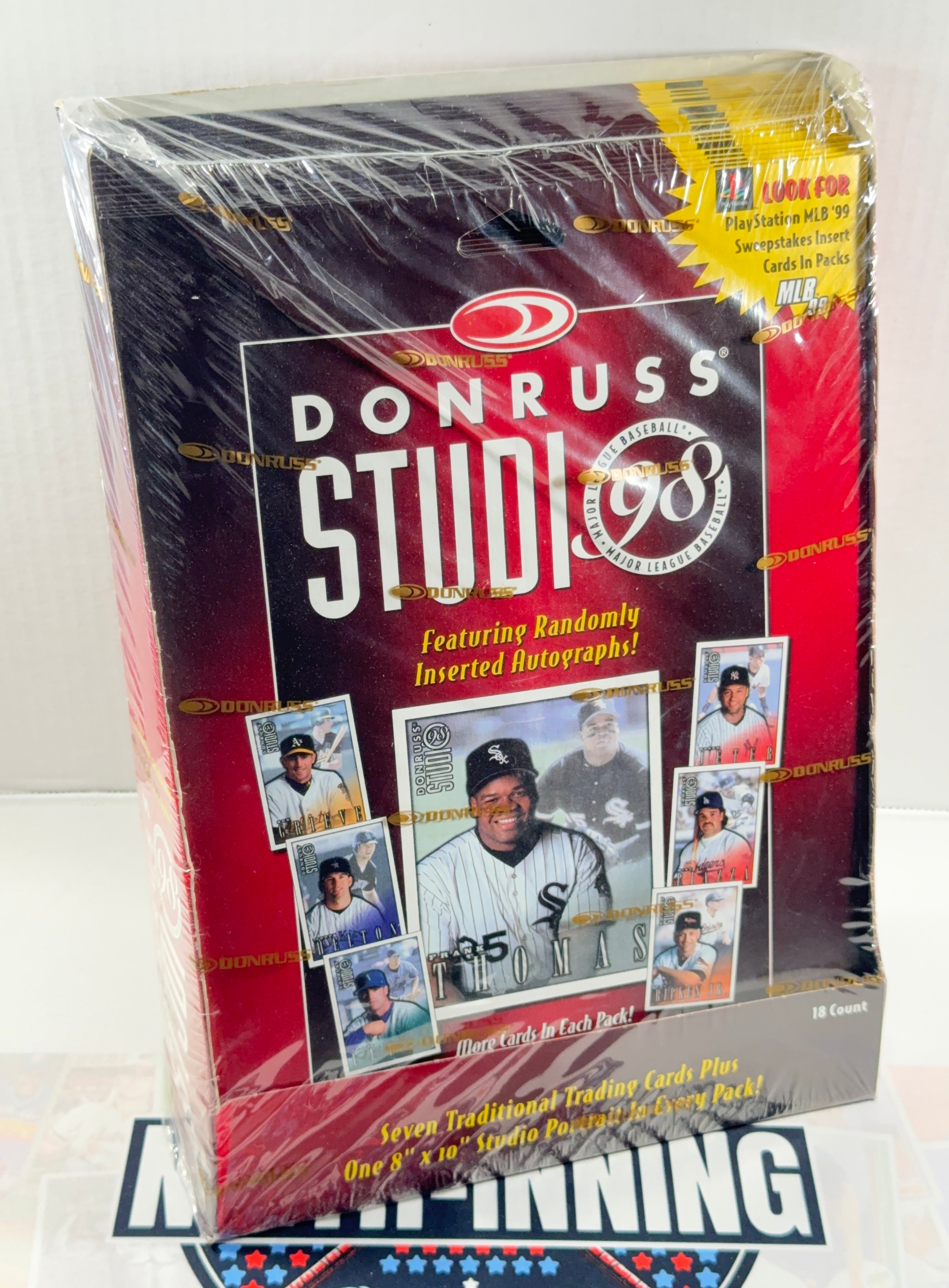 Donruss 1998 baseball card packaging with images of baseball players on a white background