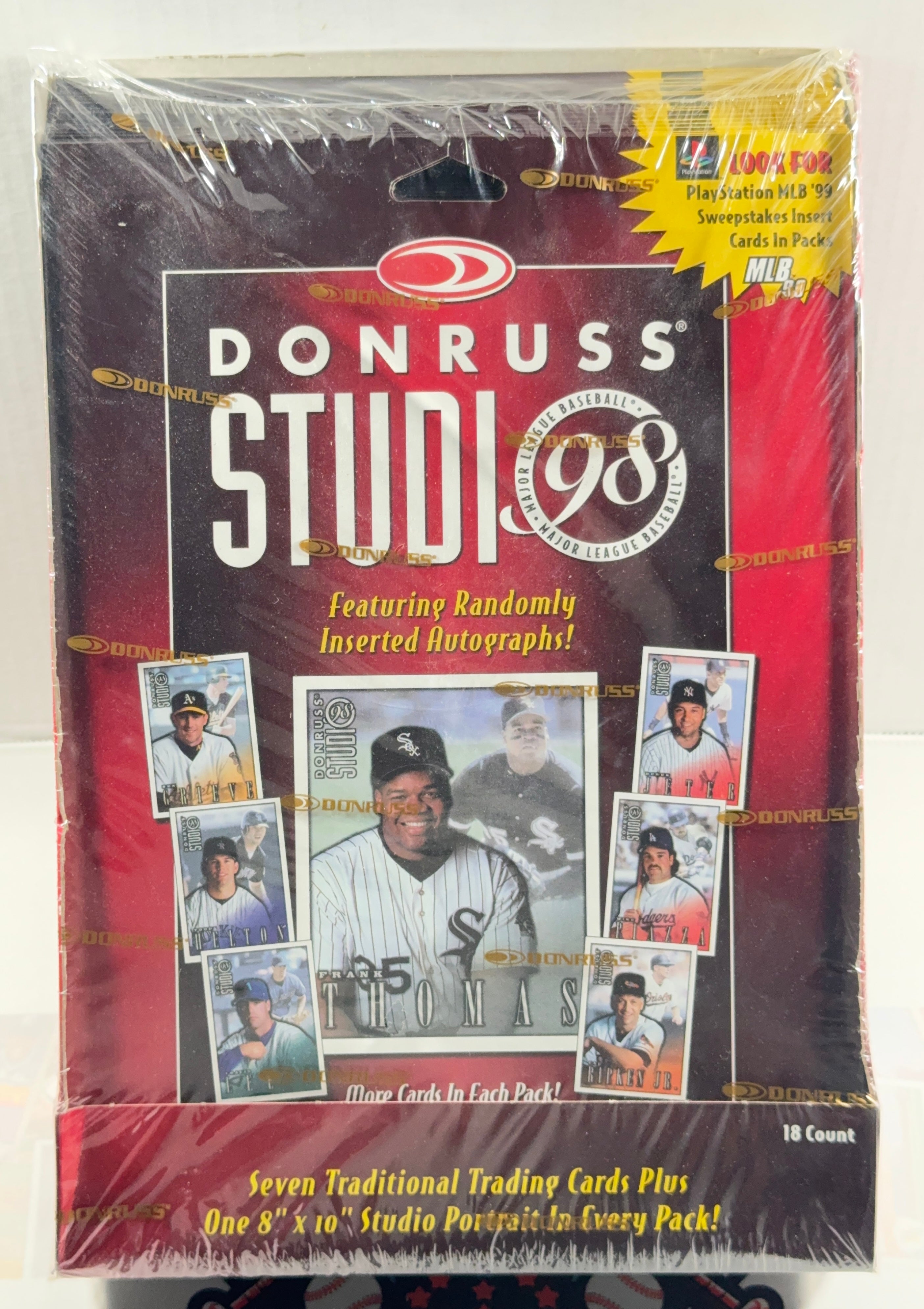 Donruss Studio 98 trading card pack with images of baseball players on a white background