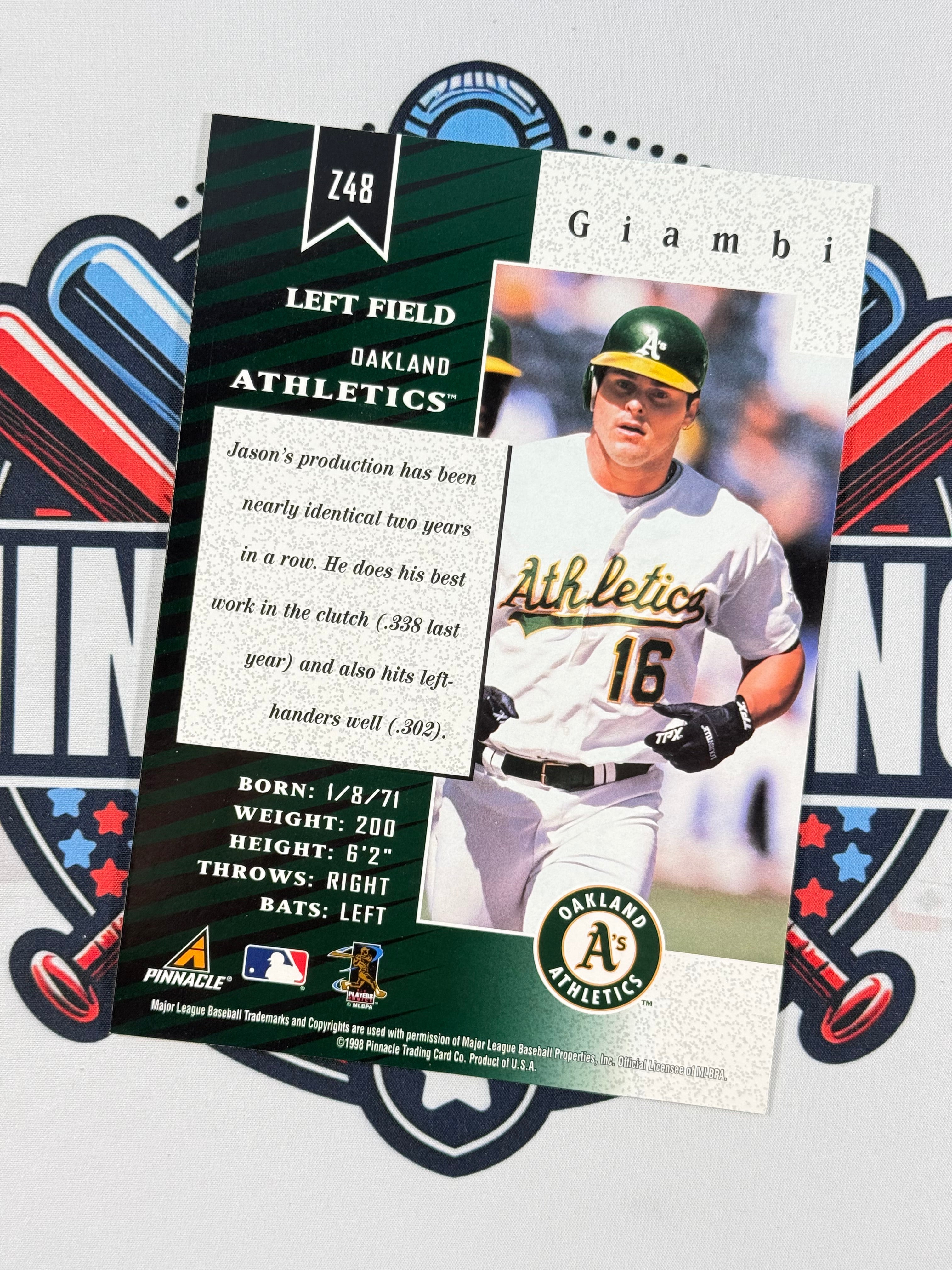 Baseball trading card with player image and details on a white background