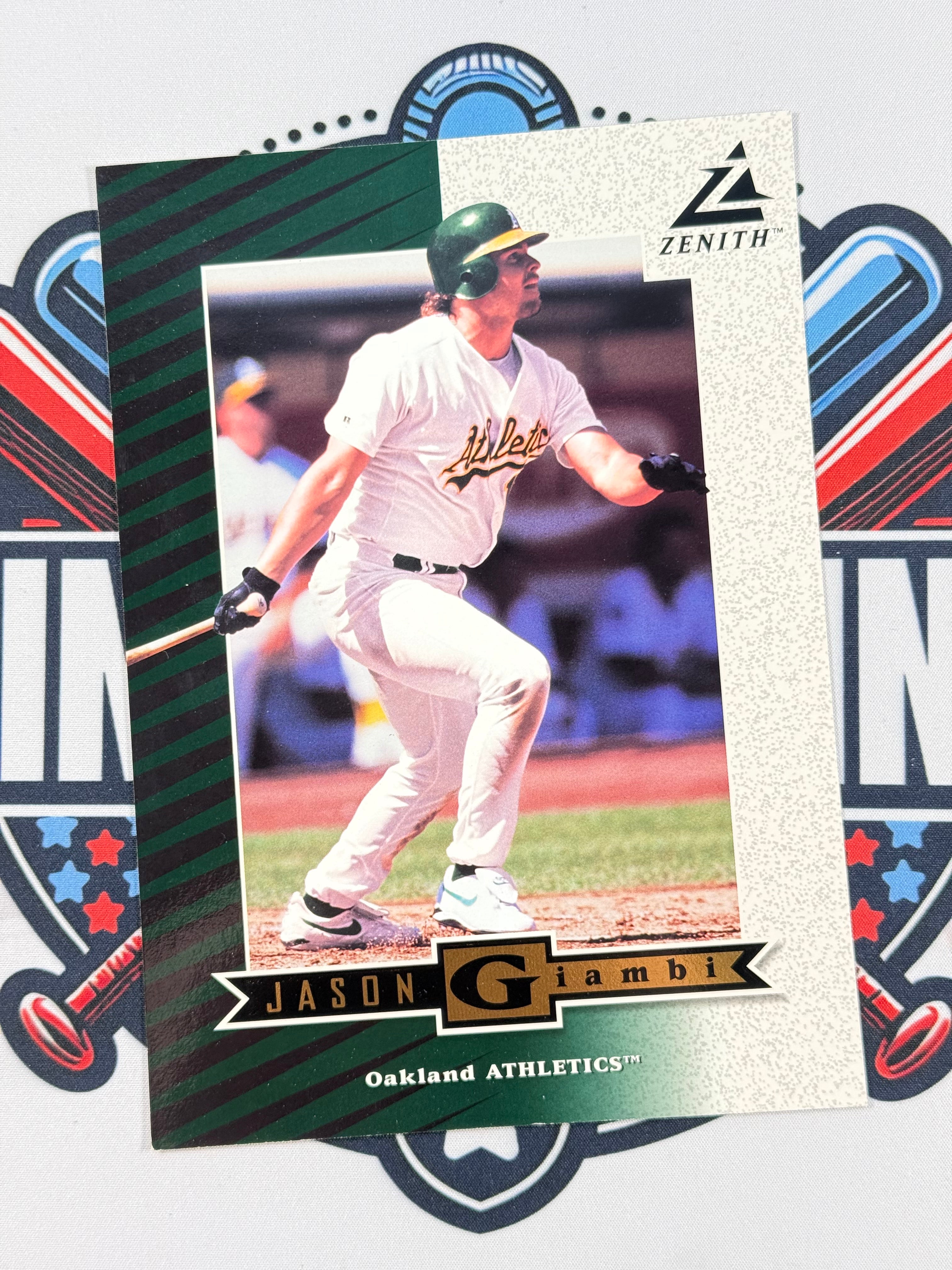 Baseball trading card of a player in action with colorful border
