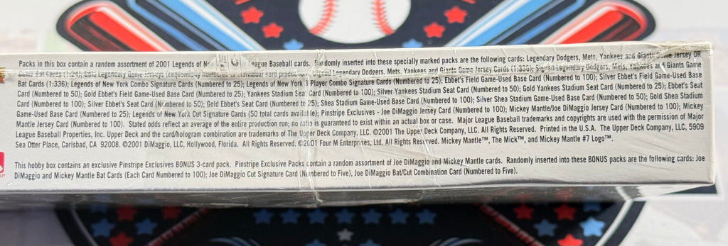 Baseball card packaging with text and graphics on a blue background