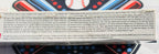 Baseball card packaging with text and graphics on a blue background