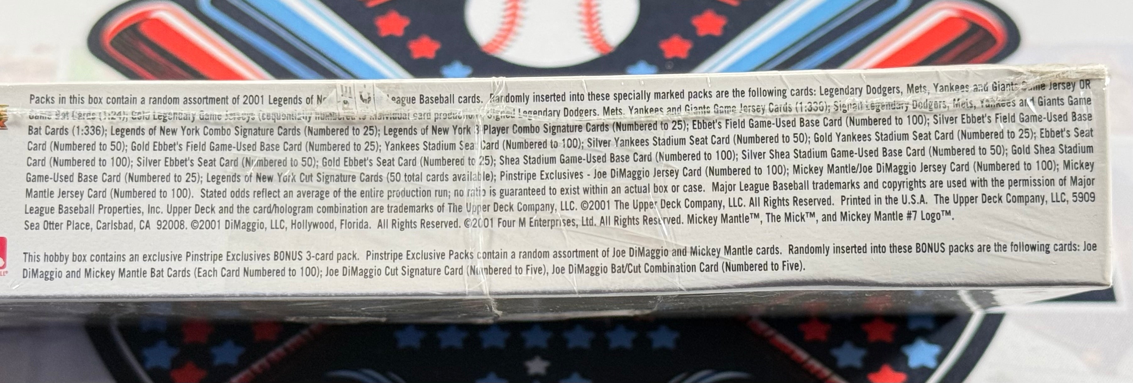 Baseball card packaging with text and graphics on a blue background