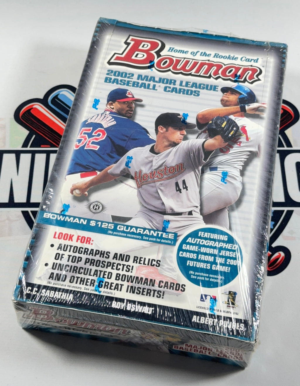 Sealed Bowman 2002 Major League Baseball cards packaging with two baseball players on the front.