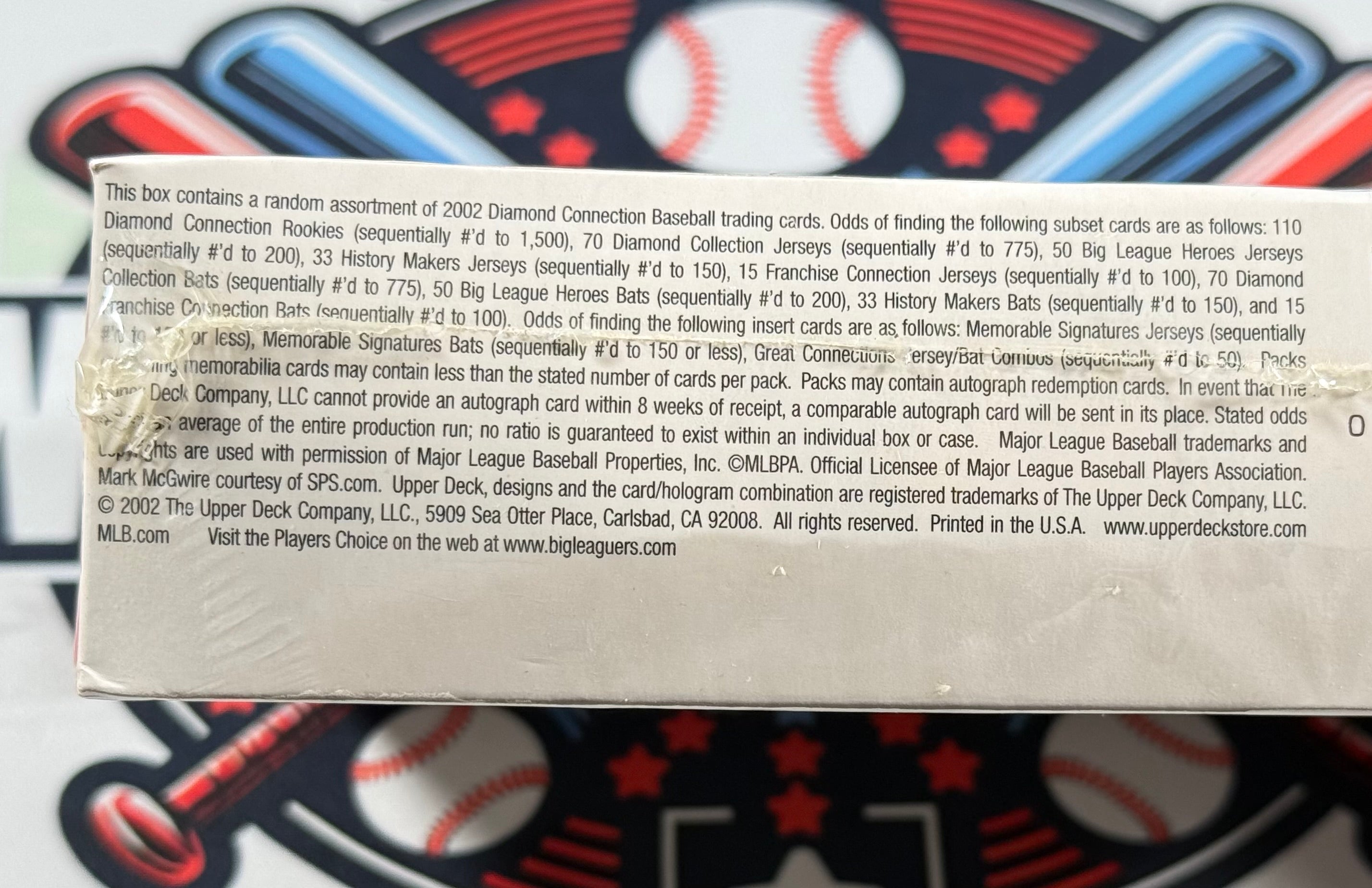 2002 UD Diamond Connection Baseball Hobby Box (2 Game Used)