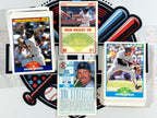 Collection of baseball trading cards featuring Wade Boggs on a sports-themed background.
