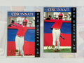 Two baseball trading cards of Ken Griffey Jr. with Cincinnati on a light gray background
