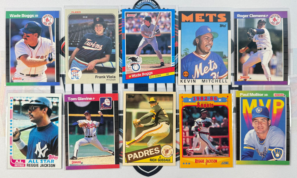 Collection of vintage baseball trading cards featuring various players and teams.