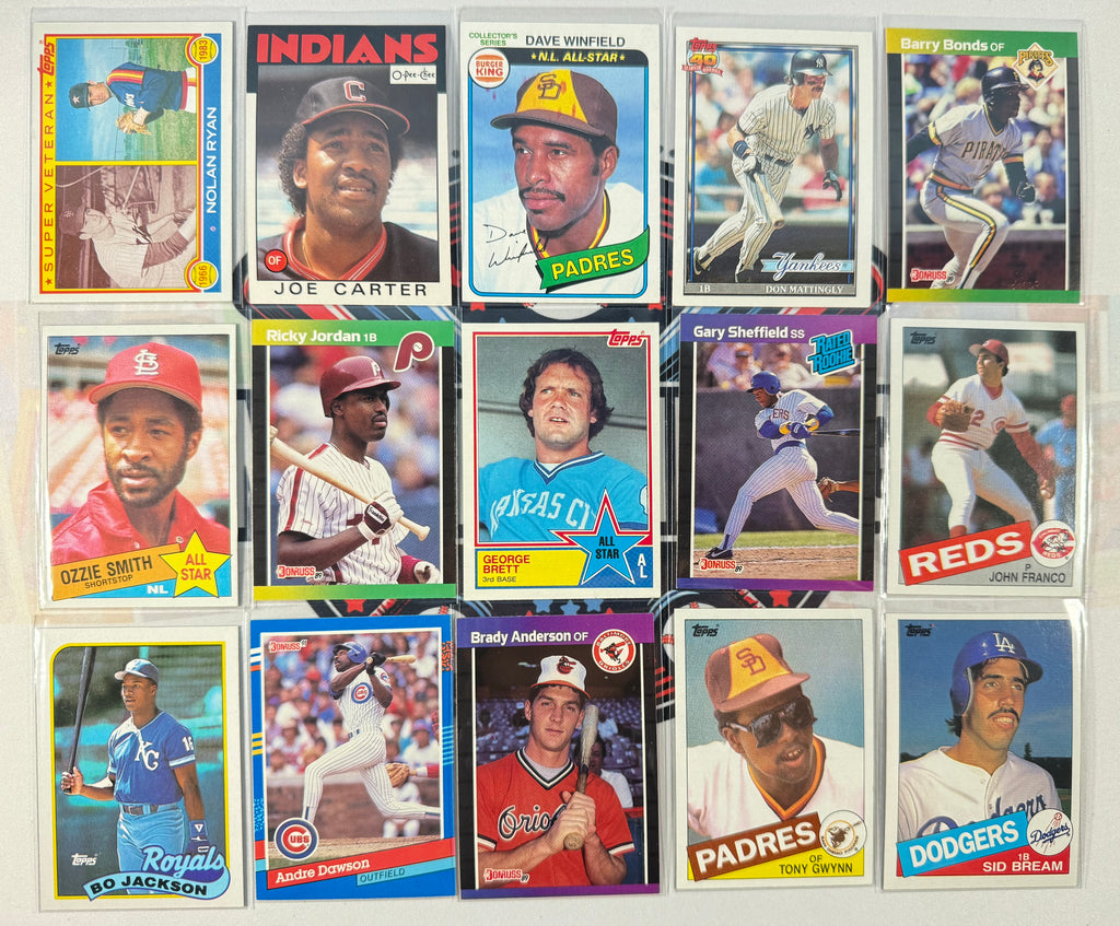 Collection of vintage baseball trading cards featuring various players and teams.