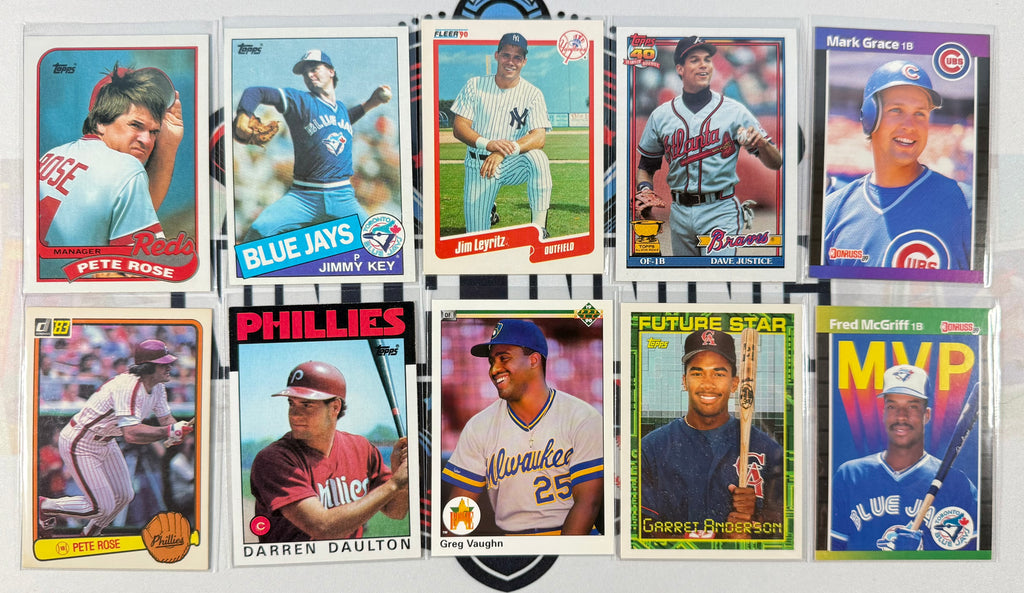 Collection of baseball trading cards featuring various players and teams.