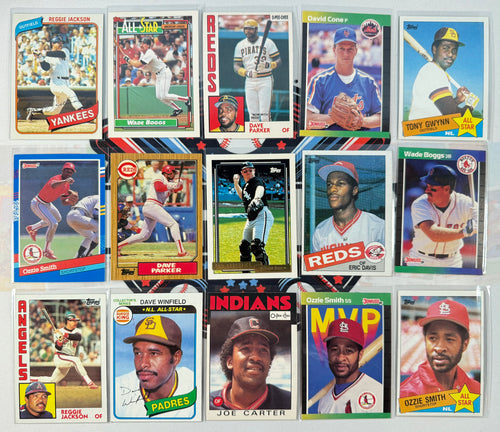 Collection of vintage baseball trading cards featuring various players and teams.